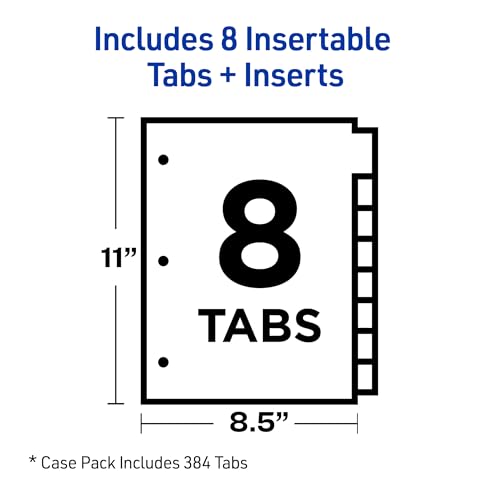 Eco-Friendly Avery Insertable Dividers for 3 Ring Binders, 8 Tabs Set